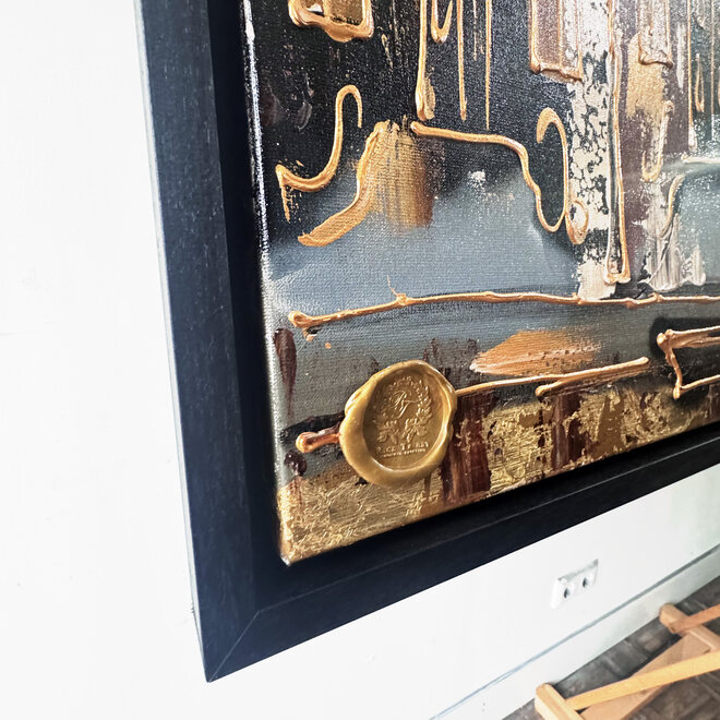 Schilderij- 100x200cm - Amsterdam LUXURY style - grachten gevels in omber & Gold #14