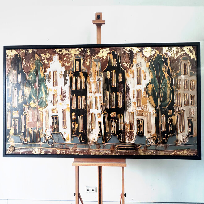 Painting- 100x200cm - Amsterdam LUXURY style - grachten gevels in omber & Gold #11