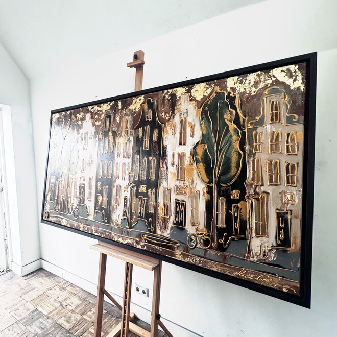 Painting-  100x200cm - Amsterdam LUXURY style - grachten gevels in omber & Gold #11