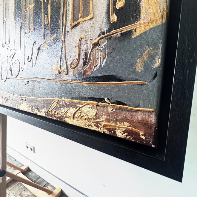 Schilderij- 100x200cm - Amsterdam LUXURY style - grachten gevels in omber & Gold #11