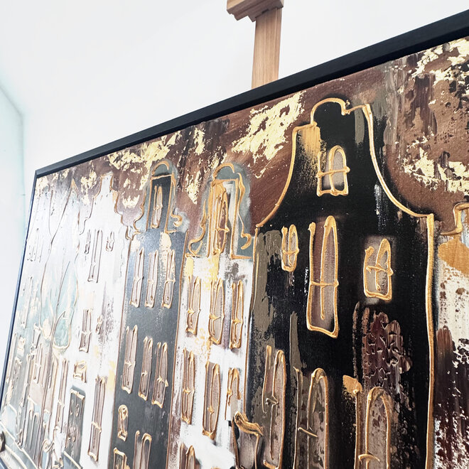 Painting-  100x200cm - Amsterdam LUXURY style - grachten gevels in omber & Gold #11