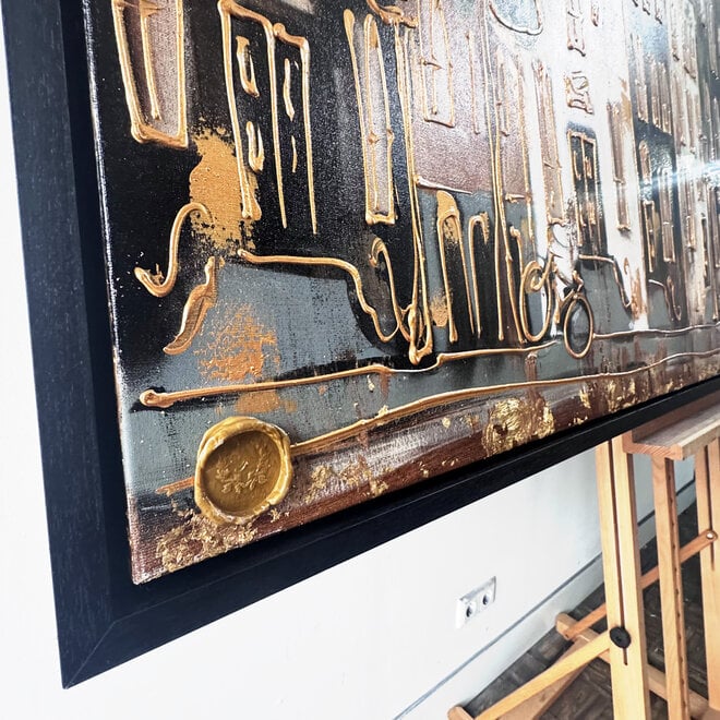 Schilderij- 100x200cm - Amsterdam LUXURY style - grachten gevels in omber & Gold #11