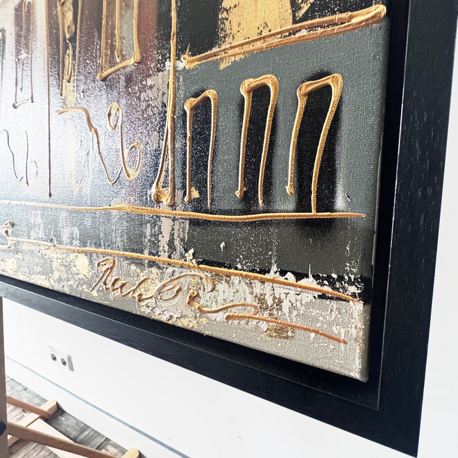 Painting- 100x200cm - Amsterdam LUXURY style - grachten gevels in omber & Gold #9