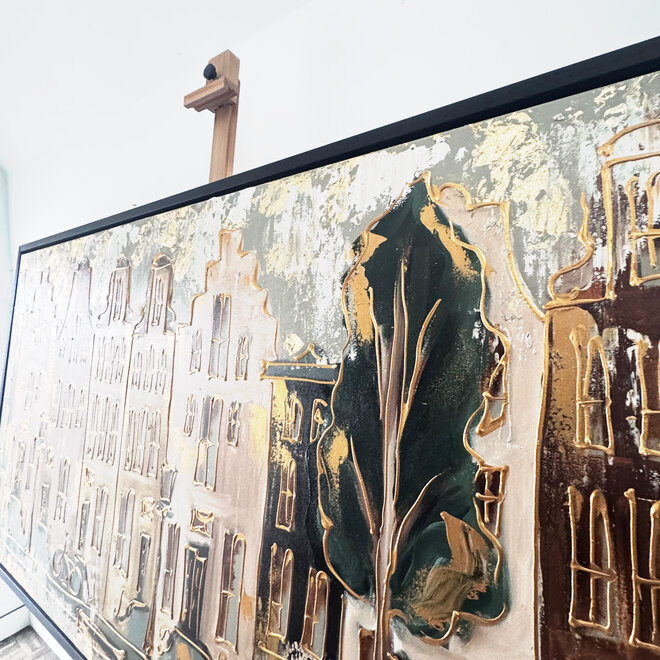 Painting- 100x200cm - Amsterdam LUXURY style - grachten gevels in omber & Gold #9