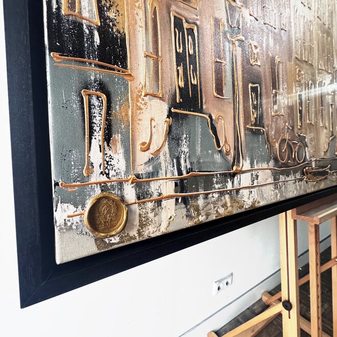 Schilderij- 100x200cm - Amsterdam LUXURY style - grachten gevels in omber & Gold #9