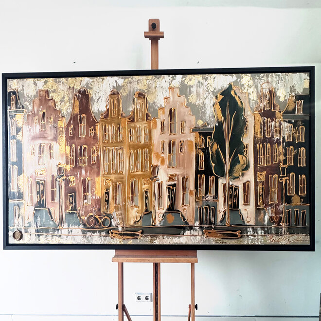 Painting- 100x200cm - Amsterdam LUXURY style - grachten gevels in omber & Gold #9