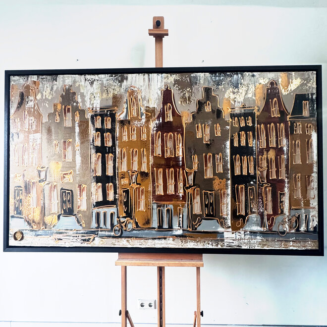 Painting- 100x200cm - Amsterdam LUXURY style - grachten gevels in omber & Gold #8