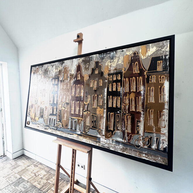 Schilderij- 100x200cm - Amsterdam LUXURY style - grachten gevels in omber & Gold #8