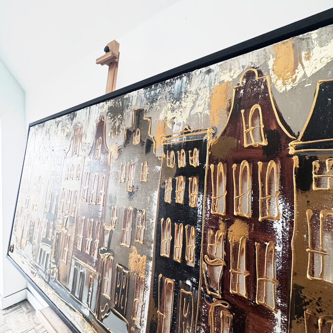 Schilderij- 100x200cm - Amsterdam LUXURY style - grachten gevels in omber & Gold #8