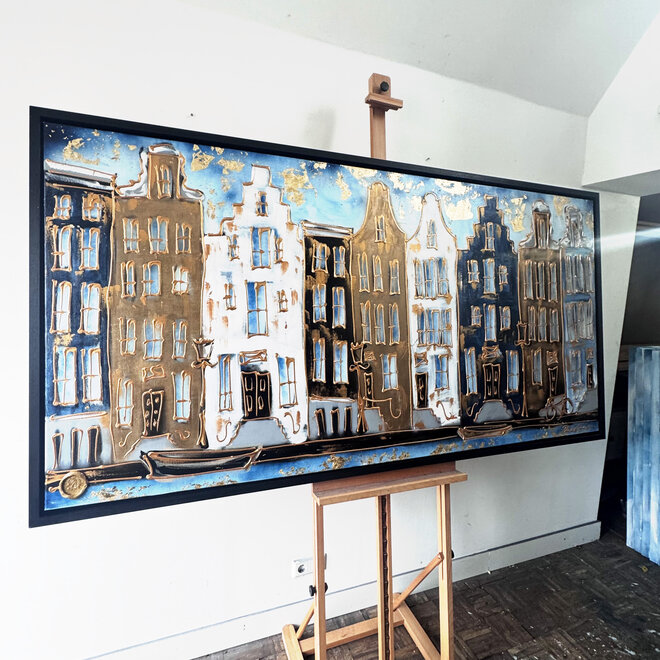 Painting-  100x200cm - Amsterdam Herengracht -Blue & Gold - XL - 2