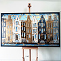 Schilderij- 100x200cm - Amsterdam Herengracht -Blue & Gold - XL - 2