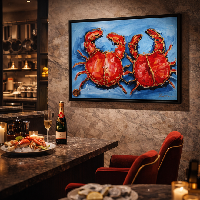 Painting- 70x100x4,5 cm - Rick Triest - Red crabs -#1