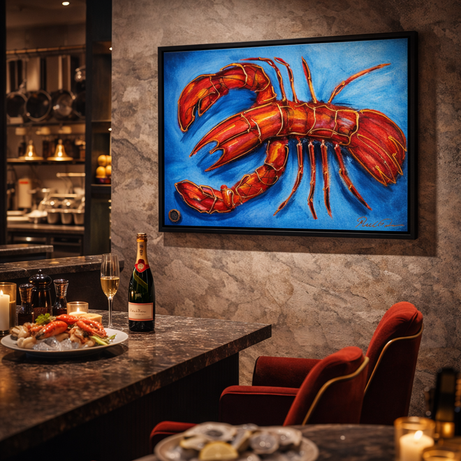 Schilderij- 70x100x4,5 cm - Rick Triest - Lobster Time - Red & Gold #2