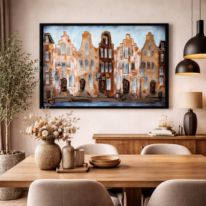 Painting- 80x120x4,5 cm - Rick Triest - Amsterdam Herengracht - Blue & Gold #124