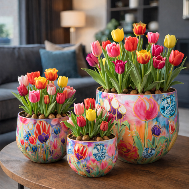 Designed by Rick Triest  TS Collection - Tulpen -Pot set van 3 Dutch Beauty spring D33 H28