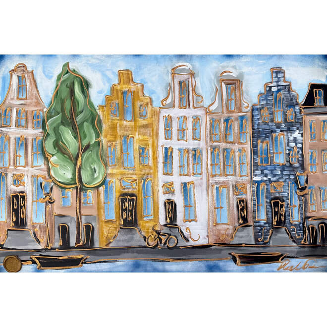 Schilderij- 80x120x4,5 cm - Rick Triest - Amsterdam Herengracht - Blue & Gold #137