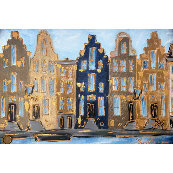 Painting- 80x120x4,5 cm - Rick Triest - Amsterdam Herengracht - Blue & Gold #140