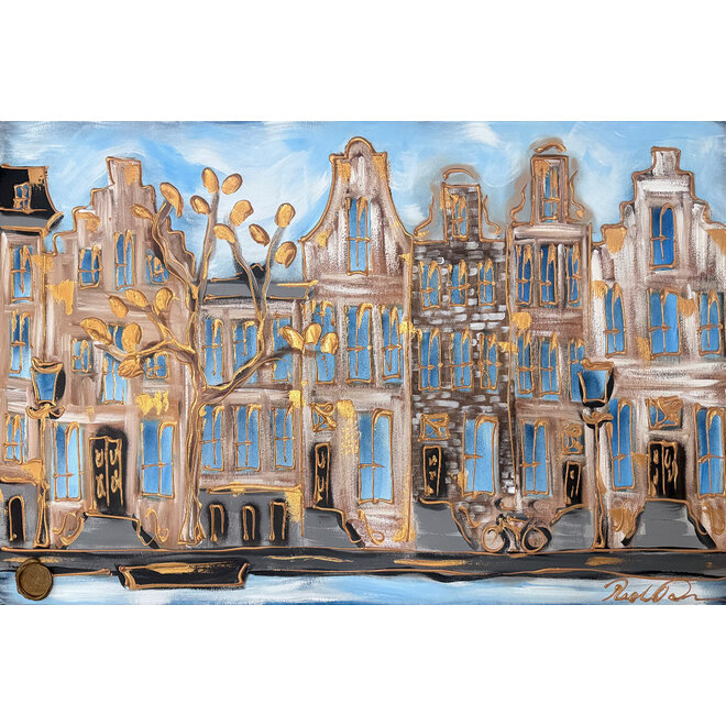 Painting- 80x120x4,5 cm - Rick Triest - Amsterdam Herengracht - Blue & Gold #141