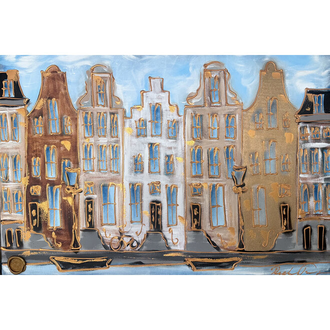 Painting- 80x120x4,5 cm - Rick Triest - Amsterdam Herengracht - Blue & Gold #142