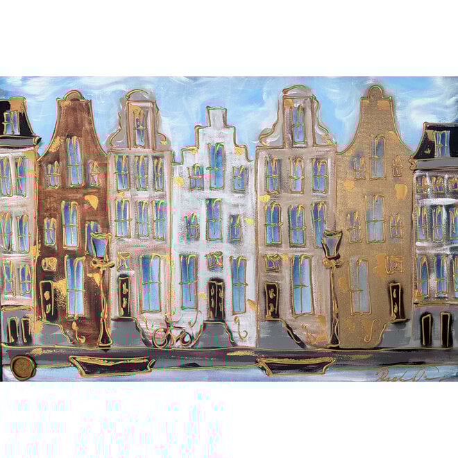 Schilderij- 80x120x4,5 cm - Amsterdam Herengracht - Blue & Gold #142