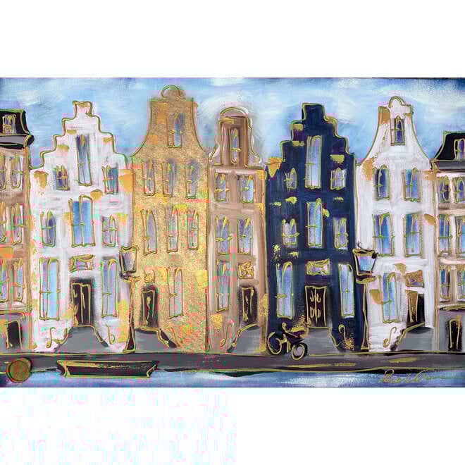 Schilderij- 80x120x4,5 cm - Amsterdam Herengracht - Blue & Gold #143