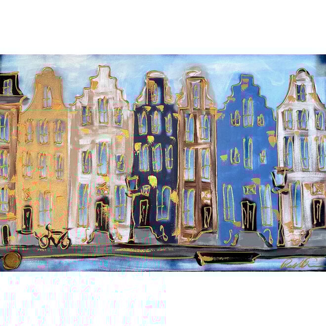 Schilderij- 80x120x4,5 cm - Amsterdam Herengracht - Blue & Gold #144