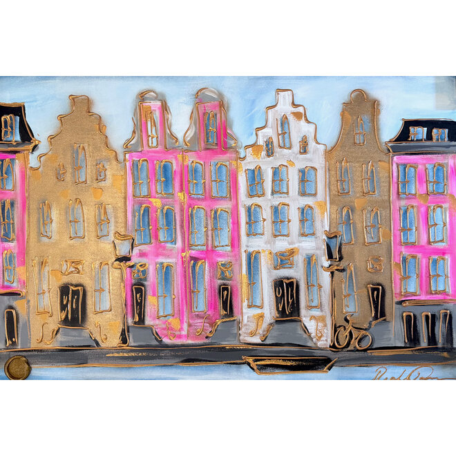 Painting- 80x120x4,5 cm - Rick Triest - Amsterdam Herengracht - Blue & Gold #145