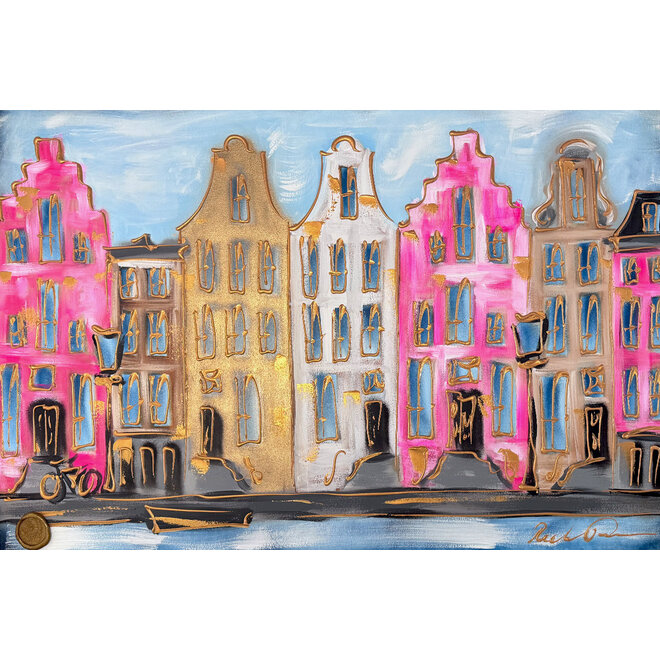 Painting- 80x120x4,5 cm - Amsterdam Herengracht - Blue & Gold #148