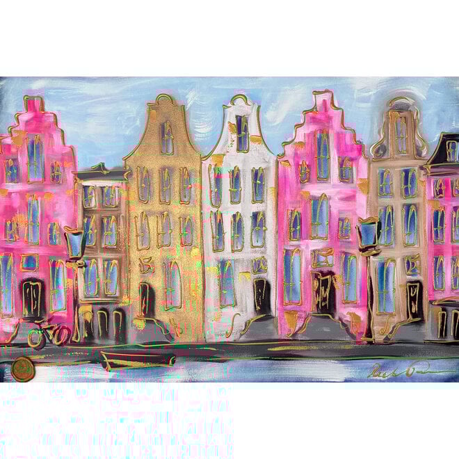 Schilderij- 80x120x4,5 cm - Amsterdam Herengracht - Blue & Gold #148