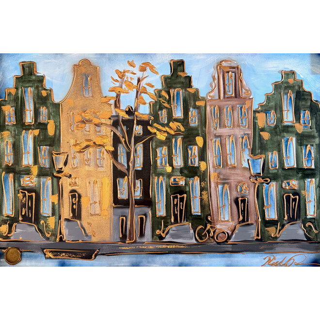 Schilderij- 80x120x4,5 cm - Rick Triest - Amsterdam Herengracht - Blue & Gold #149