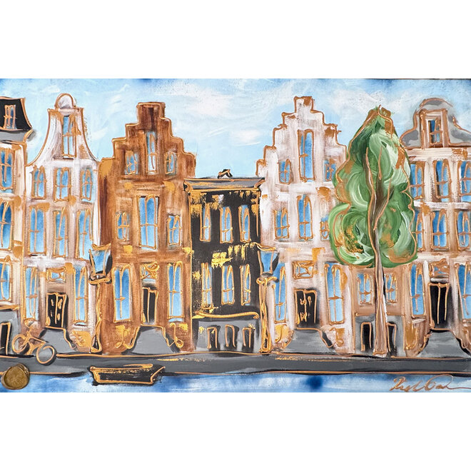 Painting- 80x120x4,5 cm - Amsterdam Herengracht - Blue & Gold #150