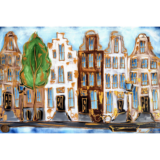 Painting- 80x120x4,5 cm - Rick Triest - Amsterdam Herengracht - Blue & Gold #151