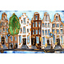 Schilderij- 80x120x4,5 cm - Rick Triest - Amsterdam Herengracht - Blue & Gold #151