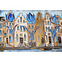 Schilderij- 80x120x4,5 cm - Rick Triest - Amsterdamse grachtenhuizen met blauwe tulpen #1