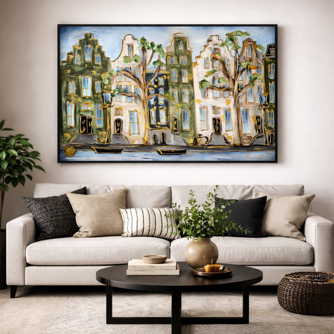 Painting- 80x120x4,5 cm - Rick Triest - Amsterdam Herengracht - Blue & Gold #135