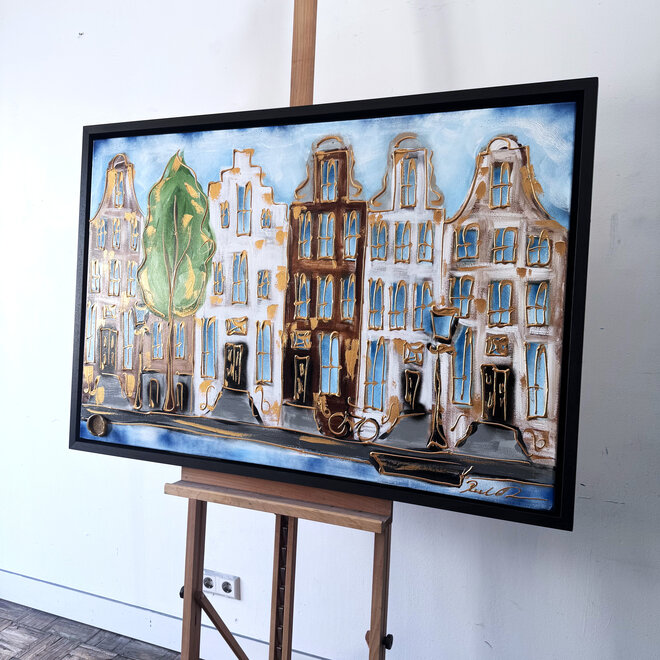 Painting- 80x120x4,5 cm - Rick Triest - Amsterdam Herengracht - Blue & Gold #151