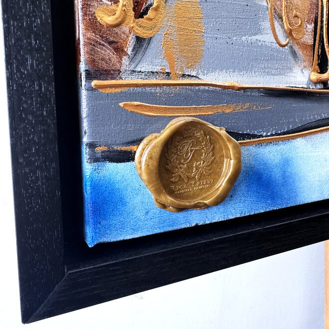 Schilderij- 80x120x4,5 cm - Rick Triest - Amsterdam Herengracht - Blue & Gold #151