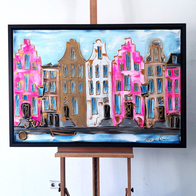 Painting- 80x120x4,5 cm - Rick Triest - Amsterdam Herengracht - Blue & Gold #148