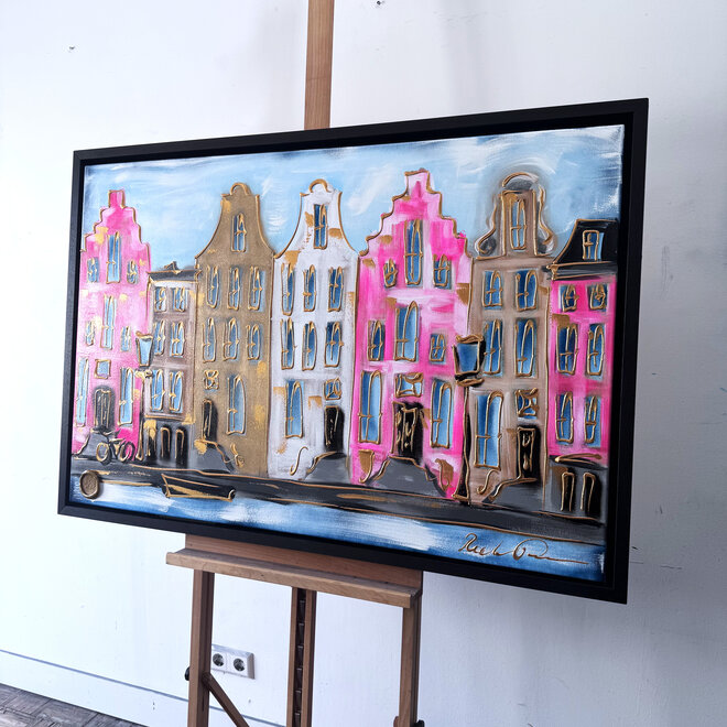 Schilderij- 80x120x4,5 cm - Rick Triest - Amsterdam Herengracht - Blue & Gold #148