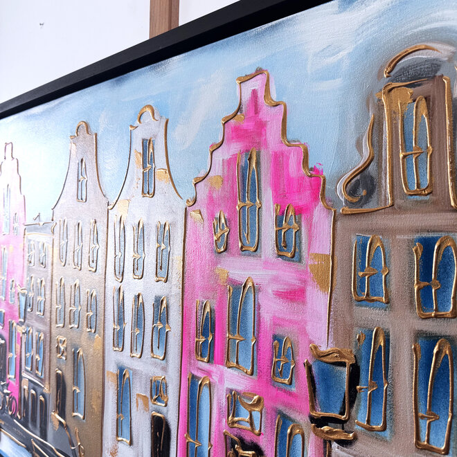 Painting- 80x120x4,5 cm - Rick Triest - Amsterdam Herengracht - Blue & Gold #148