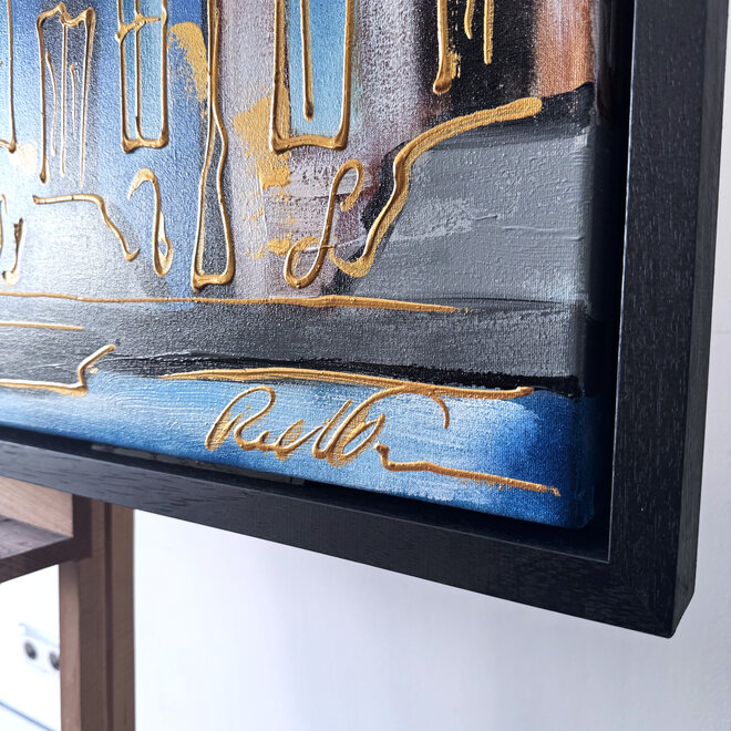 Painting- 80x120x4,5 cm - Rick Triest - Amsterdam Herengracht - Blue & Gold #144