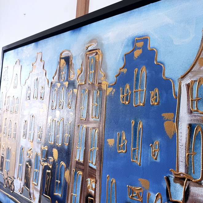 Painting- 80x120x4,5 cm - Rick Triest - Amsterdam Herengracht - Blue & Gold #144