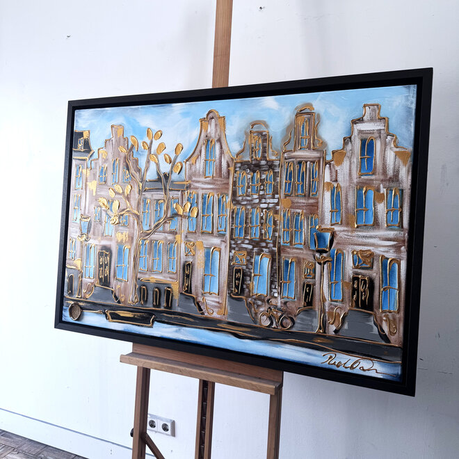 Painting- 80x120x4,5 cm - Rick Triest - Amsterdam Herengracht - Blue & Gold #141