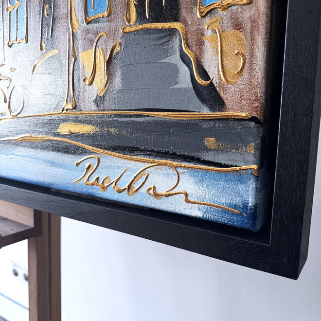 Schilderij- 80x120x4,5 cm - Rick Triest - Amsterdam Herengracht - Blue & Gold #141