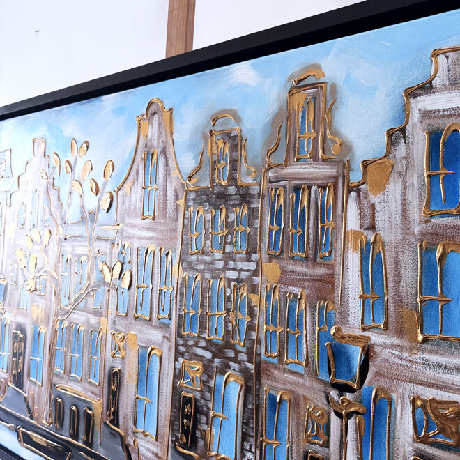 Painting- 80x120x4,5 cm - Rick Triest - Amsterdam Herengracht - Blue & Gold #141