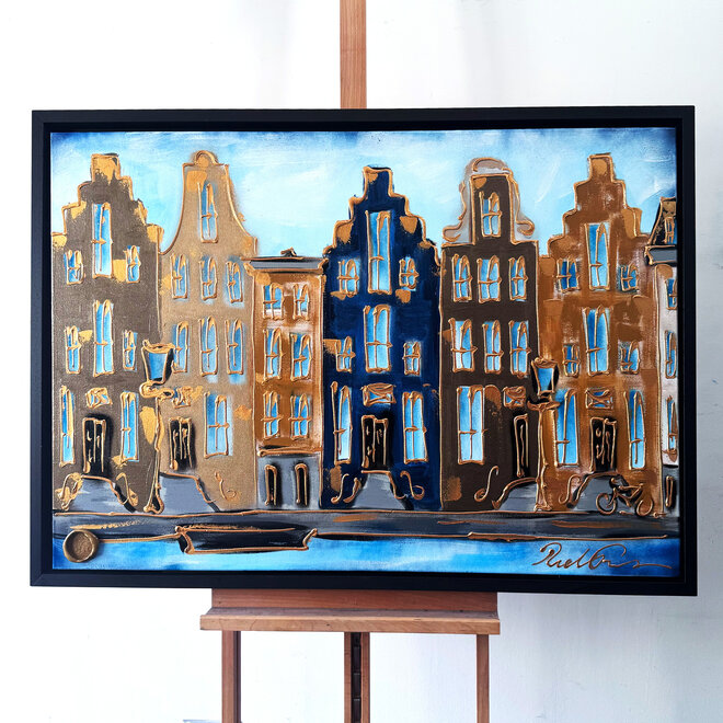 Painting- 80x120x4,5 cm - Rick Triest - Amsterdam Herengracht - Blue & Gold #140