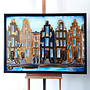 Schilderij- 80x120x4,5 cm - Rick Triest - Amsterdam Herengracht - Blue & Gold #140