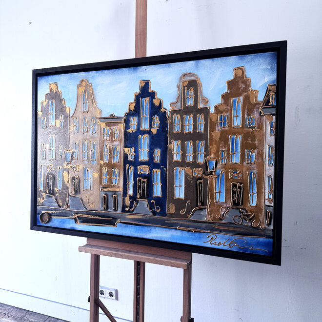 Painting- 80x120x4,5 cm - Rick Triest - Amsterdam Herengracht - Blue & Gold #140