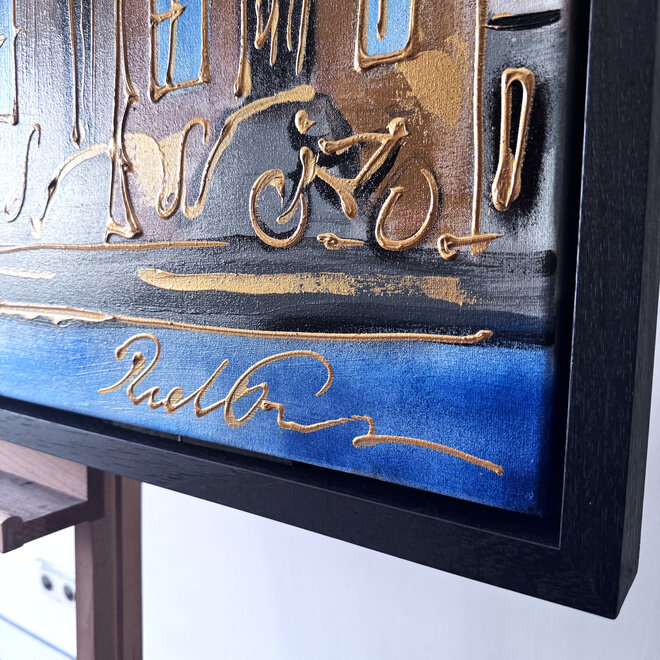 Painting- 80x120x4,5 cm - Rick Triest - Amsterdam Herengracht - Blue & Gold #140