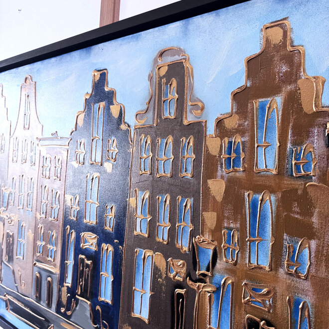 Painting- 80x120x4,5 cm - Rick Triest - Amsterdam Herengracht - Blue & Gold #140